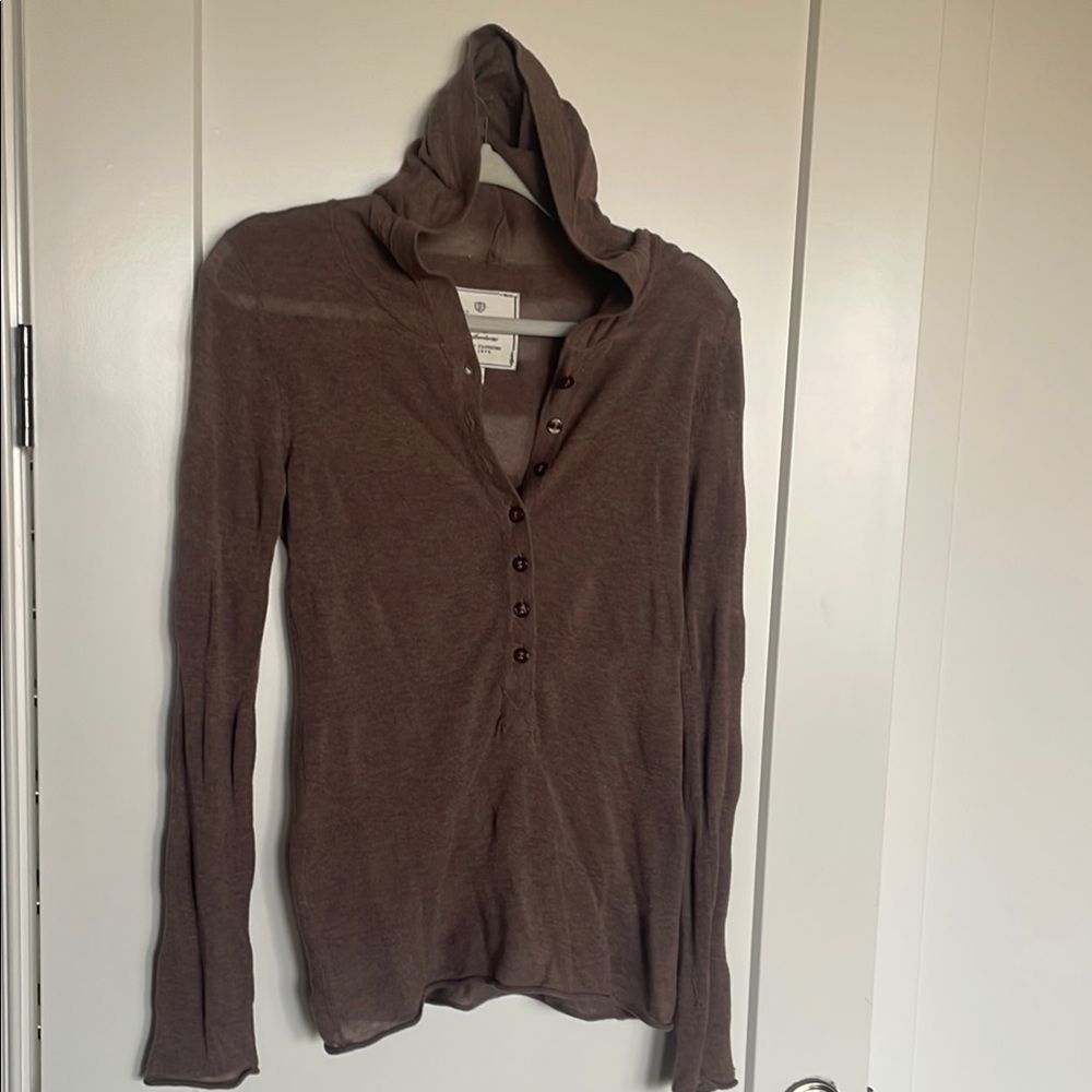 Energie Brown Long Sleeve Hoodie with Ribbed Texture